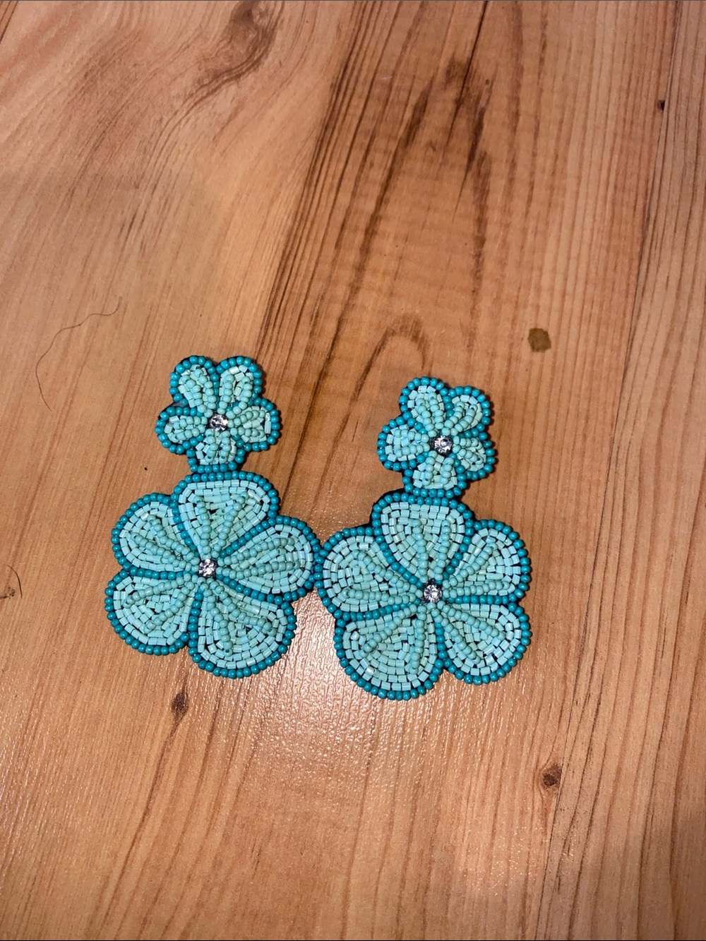 Turquoise Beaded Flower Drop Earrings - Women Jewelry